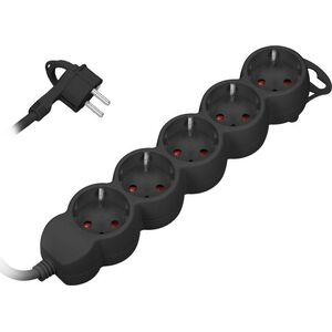Orno Przedłużacz 5-krotny 2P+Z (Schuko), 3m H05VV-F 3x1,0mm?, Imax=10A, płaska wtyczka, czarny