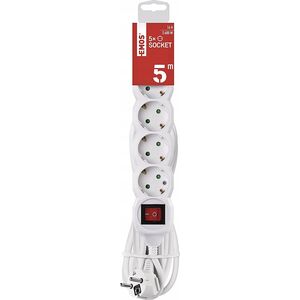 Emos Emos Ilgiklis 5 lizdų 5m su įžeminimu, su jungikliu 3x1.5 mm² baltas
