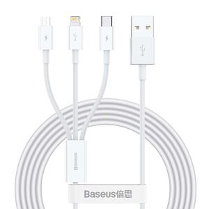 Baseus cable 3in1 Superior USB - Lightning + USB-C + microUSB 1,5 m 3,5A white 6953156205536