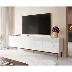 Cama Meble Szafka RTV ABETO na czarnym stelażu ze stali 200x42x60 biały/biały połysk