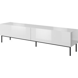 Cama Meble Szafka RTV SLIDE na czarnym stelażu ze stali 200x40xH50 cała w białym połysku