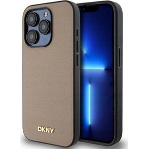 DKNY DKHMP15LPGHLME iPhone 15 Pro 6.1" beige/beige hardcase Grained Metal Logo MagSafe