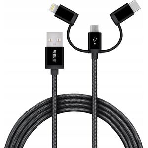 Kabel USB Yenkee USB-A - USB-C + microUSB + Lightning 1 m Czarny (YCU 400BK)