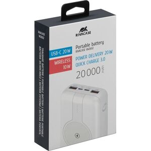 RivaCase POWERBANK 20.000 MAH USB-C 20W + QI 10W, 1X WE/WY USB-C 20W, 2X USB-A QC18W, WEJŚCIE MICRO-USB,INDUKCJA QI 10W,BIAŁY
