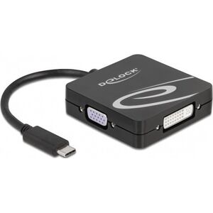 Adapter AV Delock Delock - High Speed - Videoadapter - Single Link - USB-C mannlich zu DB-15, DVI-I, HDMI, DisplayPort weiblich - 10 cm - Schwarz - 4K60Hz (3840 x 2160) Support (DP), 1080p-Unterstutzung, 60 Hz (VGA), 1.200 Pixel Support 60 Hz (DVI)