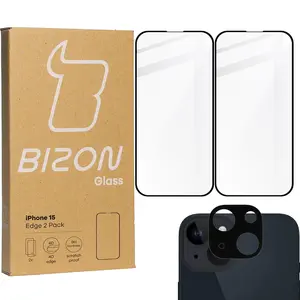BIZON Edge 2x screen glass + camera glass Apple iPhone 15