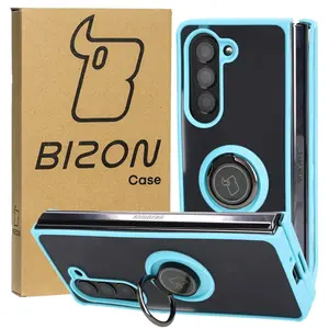 Bizon Case Hybrid Ring Samsung Galaxy Z Fold5 smoky with a light blue frame