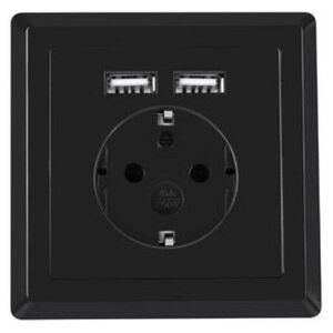 Lanberg Gniazdo podtynkowe 230V pojedyncze + 2x USB 2.1A schuko czarne -AC-WS01-USB2-F-B