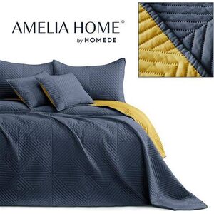 AmeliaHome Narzuta pikowana SOFTA, Granatowy+miodowy, Mikrofibra, 240x260 cm, Ameliahome