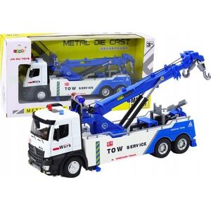 LeanToys Ciężarówka Z Dźwigiem Dwa Haki Metalowa Biało-Niebieska Światła Dźwięki