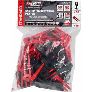 AWTools AWTOOLS SYSTEM POZIOMOWANIA PŁYTEK STANDARD 1,0mm - 7-15mm - KLIPS 50szt. + KLIN 50szt. AW30373