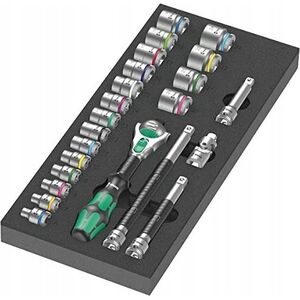 Zestaw narzędzi Wera Wera 9721 foam tray 8000 B Zyklop ratchet 3/8" set 1, 23 pieces, tool set (black/grey, ratchet and socket set, in foam tray for workshop trolley)
