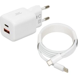 Ładowarka sieciowa iBOX C-42 USB A+C 33W kabel USB-C do USB-C biała