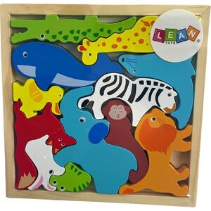 LeanToys Drewniane Puzzle Zwierzęta Do Dopasowania Lew Królik