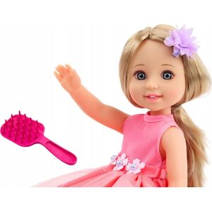LeanToys Lalka Długie Włosy Różowa Sukienka Spinka Szczotka 38cm