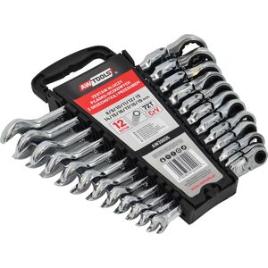 AWTOOLS KLUCZE PŁASKO-OCZKOWE Z GRZECHOTKĄ PRZEGUBOWE KOMPLET 12szt. 8-19mm
