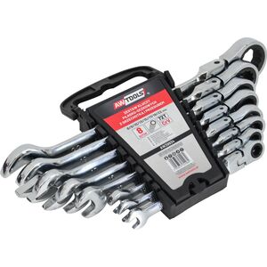 AWTOOLS KLUCZE PŁASKO-OCZKOWE Z GRZECHOTKĄ PRZEGUBOWE KOMPLET 8 szt. 8-22mm
