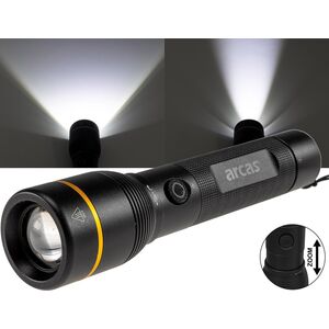 Handheld flashlight 10W, rechargeable USB-C, black, ARCAS
