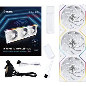 Lian Li UNI FAN TL Wireless Lüfter, ARGB, PWM, 3er-Pack - Reverse Blade, 120mm, weiß