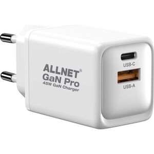 Allnet Z ALLNET Ersatznetzteil QC USB-C PD GaN Τροφοδοτικό Netzteil45Watt 1x USB Type-A QC 1x USB Type-C**EU PLUG** 13691888 4038816212153