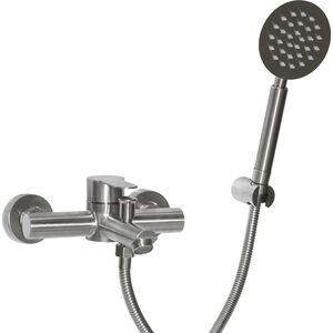 AQUALINE STEEL bathroom faucet, short spout, with shower system
