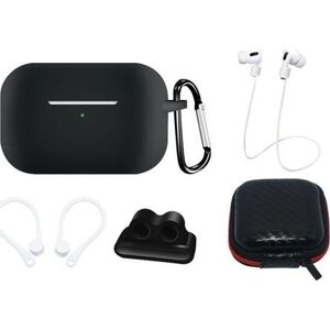Hurtel Zestaw silikonowe etui AirPods Pro 2 / AirPods Pro 1 + futerał / zaczep na ucho / pasek na szyję / uchwyt na pasek zegarka / karabińczyk - czarne
