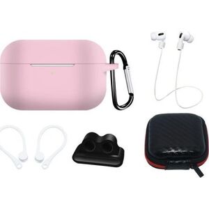 Hurtel Zestaw silikonowe etui AirPods Pro 2 / AirPods Pro 1 + futerał / zaczep na ucho / pasek na szyję / uchwyt na pasek zegarka / karabińczyk - różowe