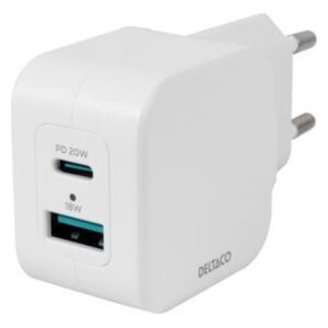 Deltaco USB-C μίνι φορτιστής sieninis įkroviklis DELTACO 1x USB-C, PD 20 W, baltas / USBC-AC150 13432088 7333048057655