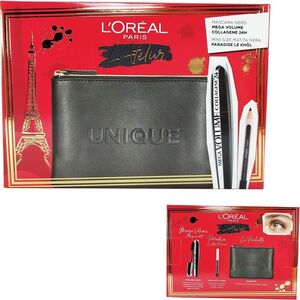 Σετ L'Oreal Paris L'Oreal Paris: L'Oreal Paris, Kajal Eye Pencil, Μαύρο, 1,5 g + Mega Volume Collagene 24h, Αδιάβροχο, Μάσκαρα, Mega Black, 9 ml + Τσάντα Μακιγιάζ, Μαύρο για γυναίκες 14004941 8054800350515