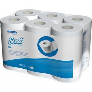 Kimberly-Clark Scott Essential - Papier toaletowy w małych rolkach, 2 warstwy, biały - 600 odcinków