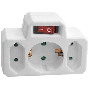 Orno Rozgałęźnik 1x2P+Z (Schuko), 2x2P/II z włącznikiem, biały
