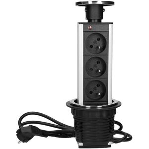 Orno Gniazdo meblowe ?8cm wysuwane z blatu, z maskownicą i przewodem 1,8m, 3x2P+Z, INOX