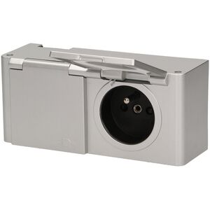 Orno Hermetyczne gniazdo meblowe podszafkowe, IP44, 2x2P+Z, srebrne