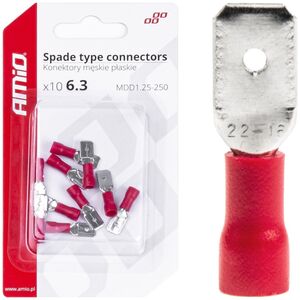 AMiO Konektory izolowane męskie płaskie 6.3mm 0.5-1.5mm2 10a 10 szt. amio-03066