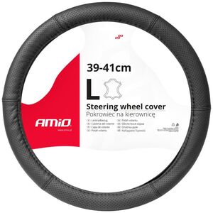 AMiO Pokrowiec skórzany perforowany nakładka na kierownicę samochodową l 39-41cm swc-50-l amio-03557