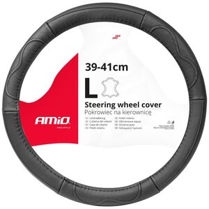AMiO Pokrowiec skórzany nakładka na kierownicę samochodową l 39-41cm swc-49-l amio-03552