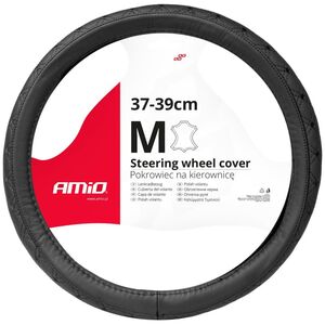 AMiO Pokrowiec skórzany pikowany nakładka na kierownicę samochodową m 37-39cm swc-51-m amio-03561
