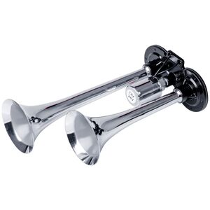 AMiO Klakson sygnał dźwiękowy fanfara podwójna chrom 12v 24v amio-03617