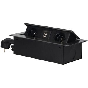 Orno Gniazdo meblowe 2x 2P+Z + ładowarka 2x USB 2,1A Orno OR-AE-13126/G srebrne z przewodem 1,5m z płaskim frezowanym rantem wpuszczane w blat otwór montażowy 112x227mm