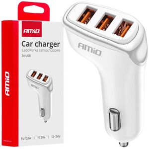 Ładowarka AMiO Ładowarka samochodowa 3x usb-a 3.1a amio-03885
