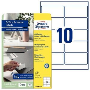 AVERY AVERY Zweckform Universal-Etiketten, 96 x 50,8 χιλιοστά, weiß wiederablösbar, mit umlaufendem Rand, FSC zerzifiziert - 1 Stück (L4744REV-10) 13802110 4004180000000
