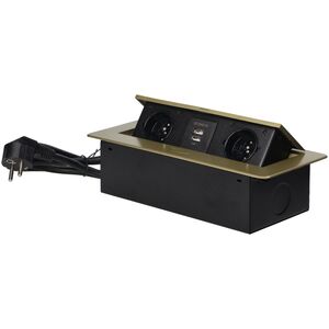Orno Gniazda meblowe wpuszczane w blat z płaskim frezowanym rantem, ładowarką USB i przewodem 1,5m, 2x2P+Z, 2xUSB, kolor mosiądzu
