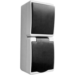 Orno Łącznik jednobiegunowy + gniazdo 2P+Z Schuko AQUATIC MINI IP 54 Biało-Czarne, 5 sztuk