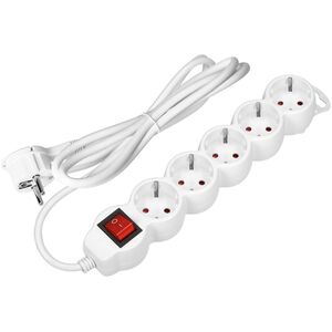 Orno Przedłużacz 5-krotny 2P+Z (Schuko), z wyłącznikiem, 5m H05VV-F 3x1,5mm2, Imax=16A, płaska wtyczka, biały