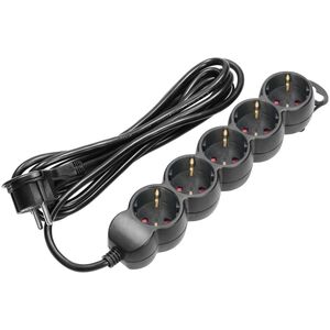 Orno Przedłużacz 5-krotny 2P+Z (Schuko), 5m H05VV-F 3x1,5mm2, Imax=16A, płaska wtyczka, czarny