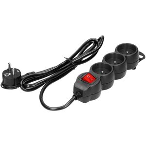 Orno Przedłużacz 3-krotny 2P+Z, z wyłącznikiem, 5m H05VV-F 3x1,5mm2, Imax=16A, płaska wtyczka, czarny