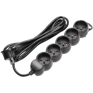 Orno Przedłużacz 5-krotny 2P+Z, 3m H05VV-F 3x1,5mm2, Imax=16A, płaska wtyczka, czarny