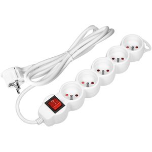 Orno Przedłużacz 5-krotny 2P+Z, z wyłącznikiem, 3m H05VV-F 3x1,5mm2, Imax=16A, płaska wtyczka, biały