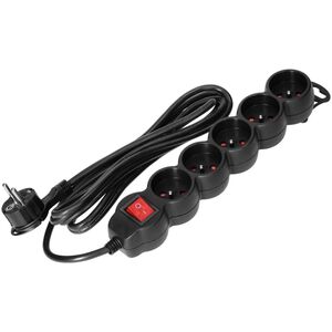 Orno Przedłużacz 5-krotny 2P+Z, z wyłącznikiem, 3m H05VV-F 3x1,5mm2, Imax=16A, płaska wtyczka, czarny