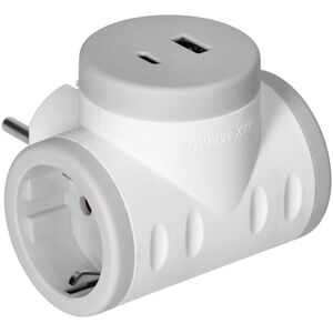 Orno Rozgałęźnik 2P+Z (Schuko) z ładowarką 2xUSB,  szybkie ładowanie, biało-szary
